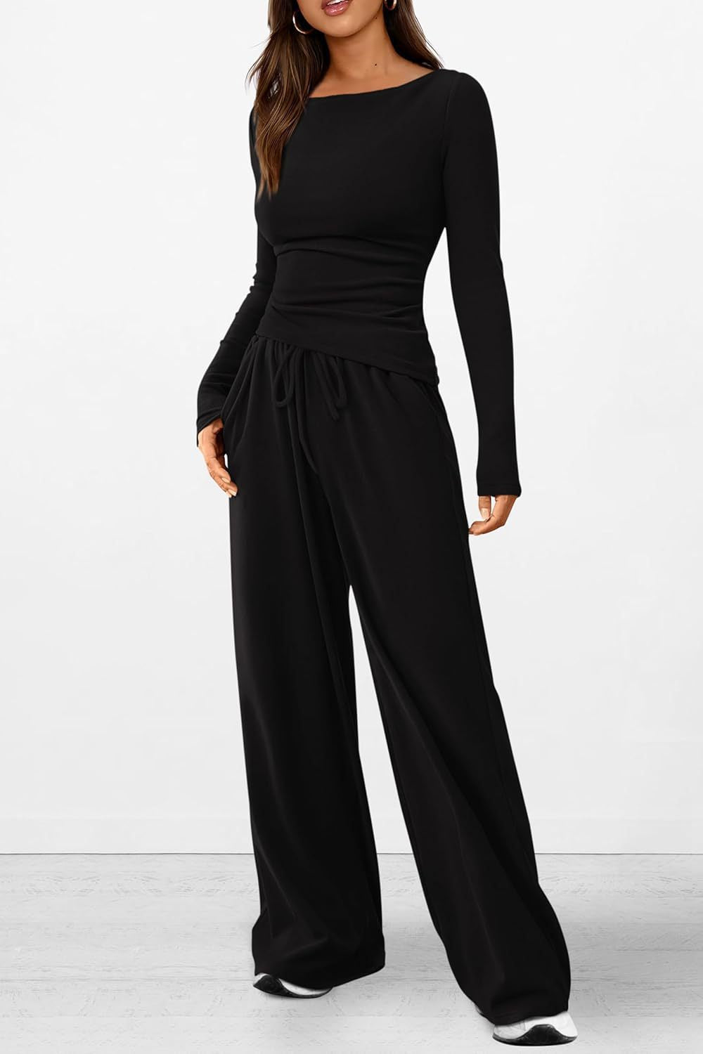 Damen elegantes und bequemes Lounge-Set mit langem Arm und elastischem Bund ModeGeist