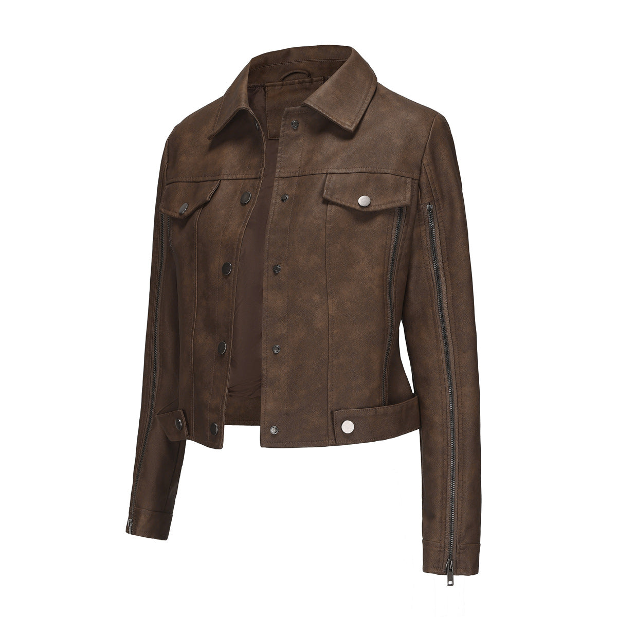 Damen modische Shortjacke aus Kunstleder mit Reißverschlussdetails ModeGeist