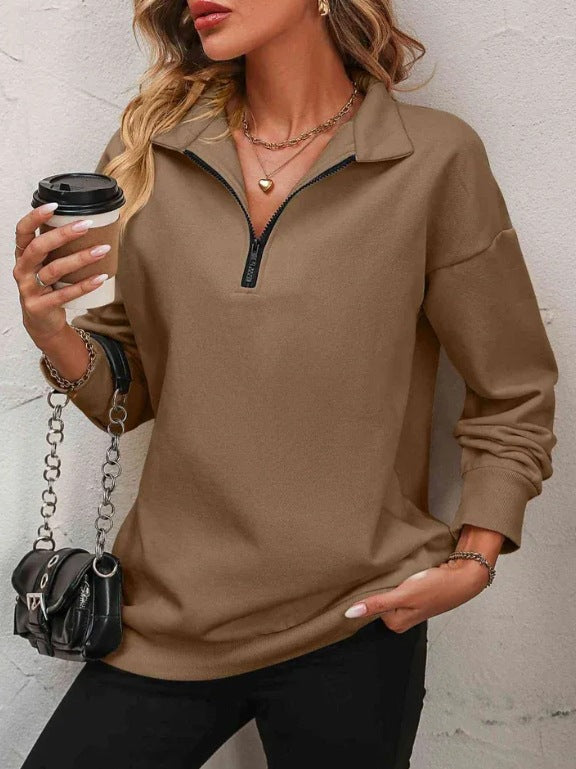 Damen Sweatshirt mit halbem Reißverschluss ModeGeist