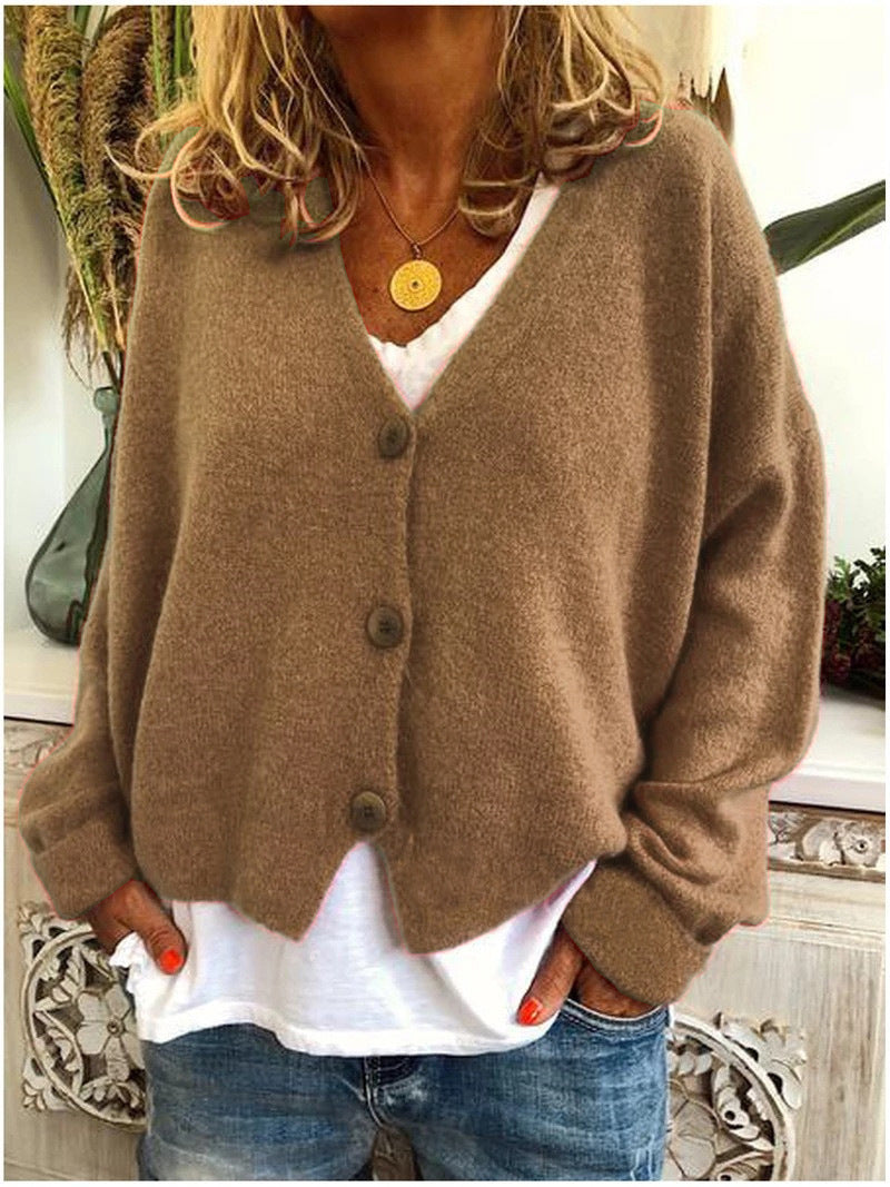 Damen Lässiger Strickcardigan mit offenem Design und knöpfbarem Verschluss ModeGeist