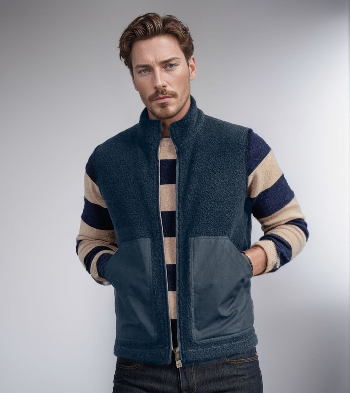 Herren modische Fleecejacke mit strukturiertem Kragen und praktischen Taschen ModeGeist