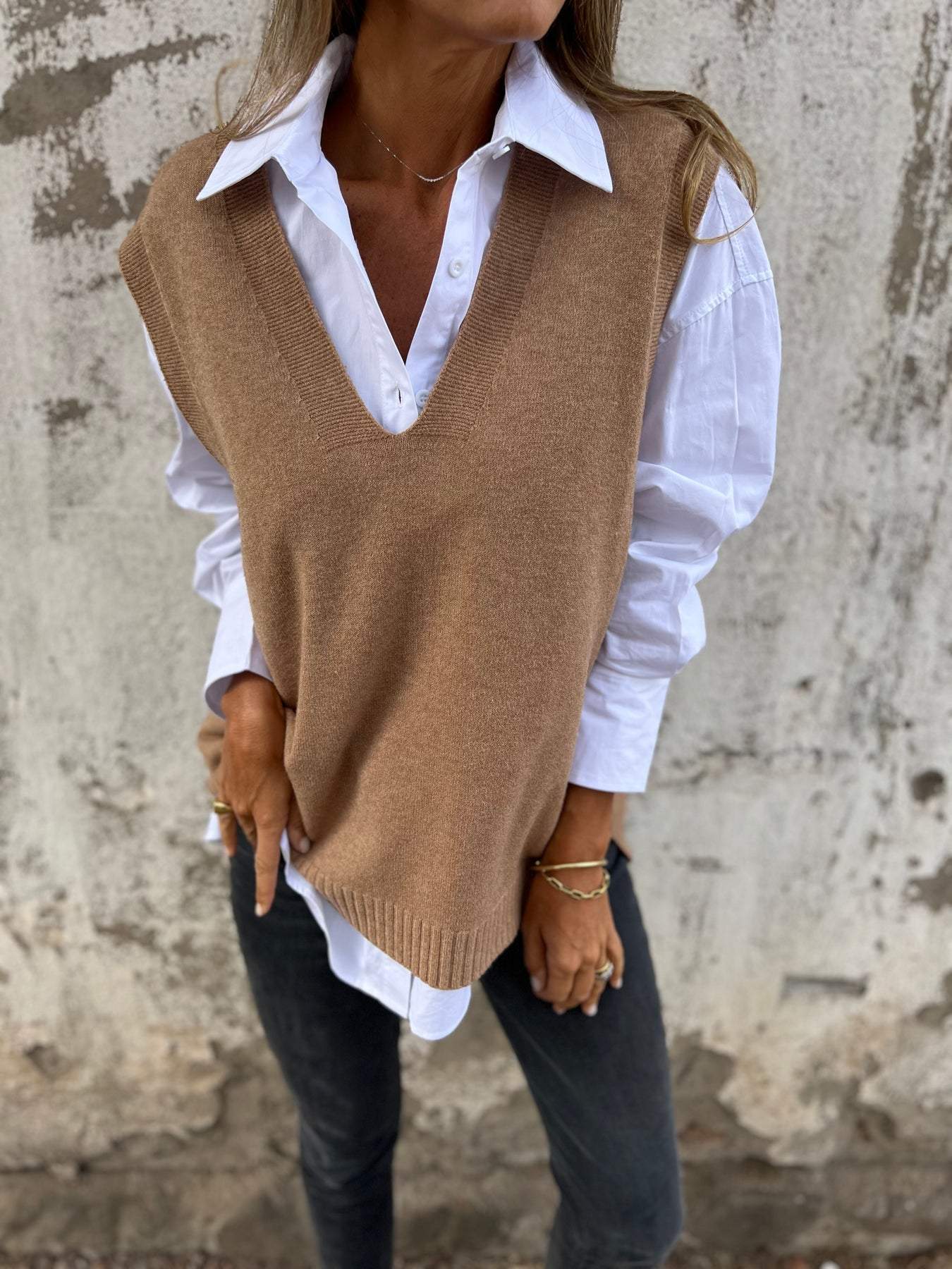 Damen hochwertiger V-Ausschnitt Strickpullover ModeGeist