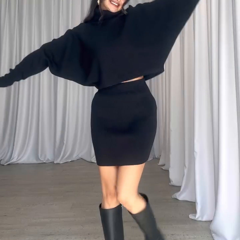 Damen Strickkleid mit lässigem Rollkragen und angeschnittenen Ärmeln ModeGeist