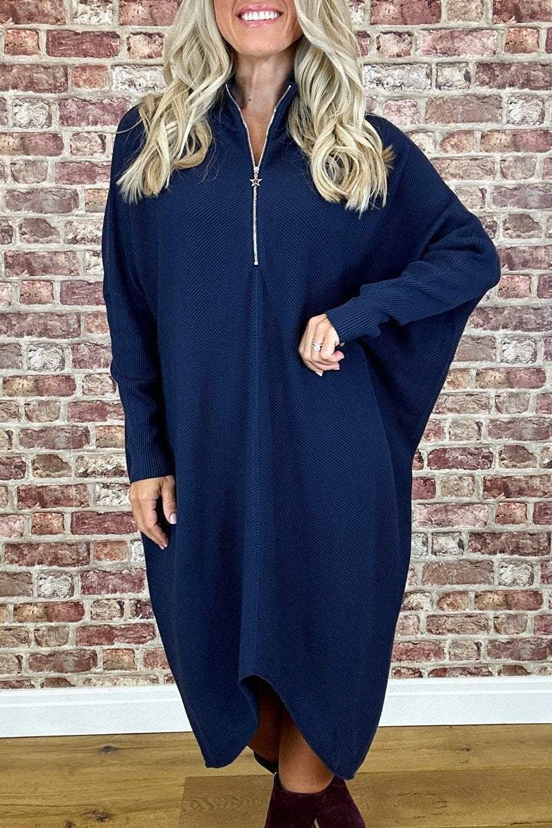 Damen Oversized Strickkleid mit Reißverschluss ModeGeist
