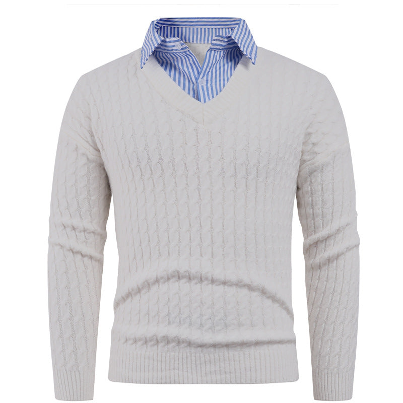 Herren Strickpullover mit Zopfmuster und V-Ausschnitt ModeGeist