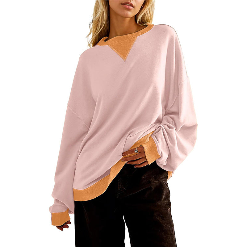 Damen lässiges Sweatshirt mit V-Ausschnitt und Kontrastbündchen ModeGeist