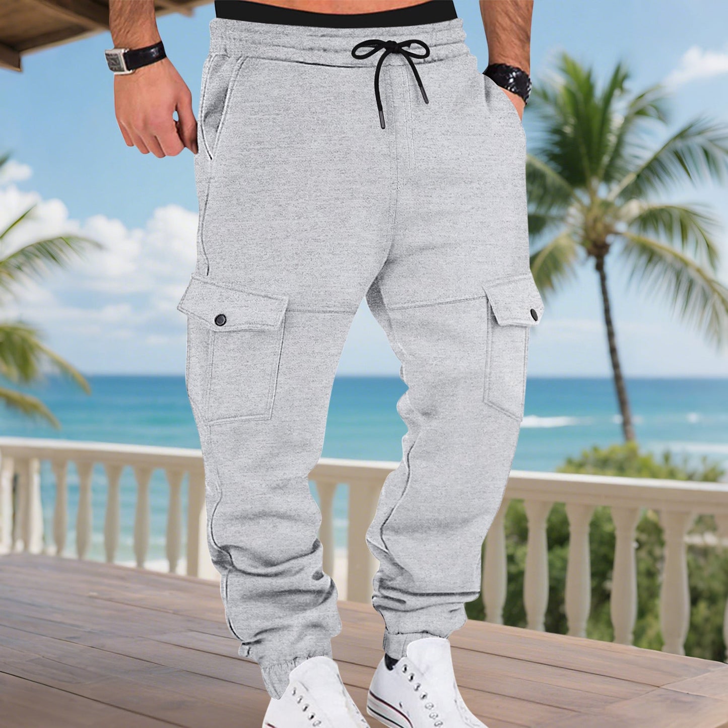 Herren Cargo-Sweatpants mit praktischen Seitentaschen und elastischem Bund ModeGeist