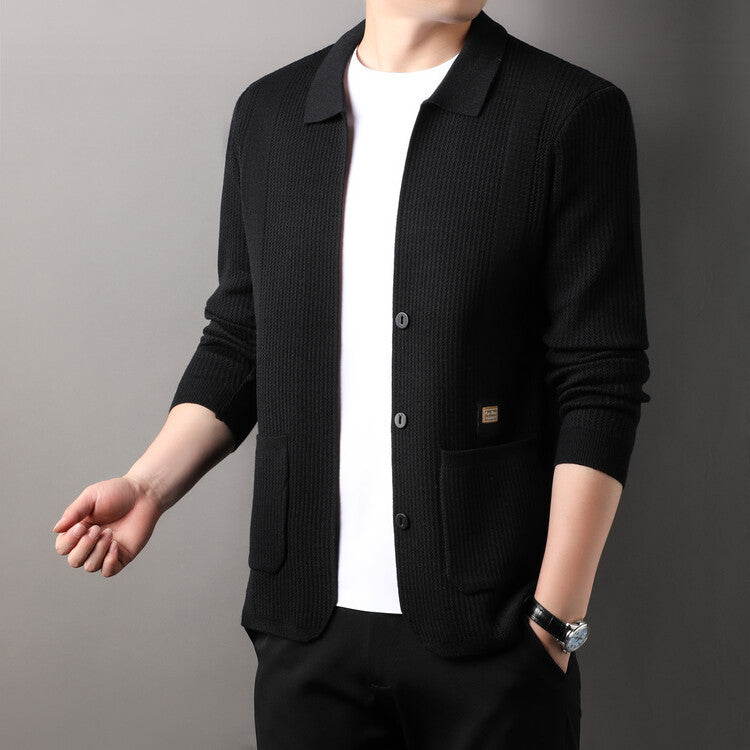 Herren Strickjacke mit hohem Kragen ModeGeist