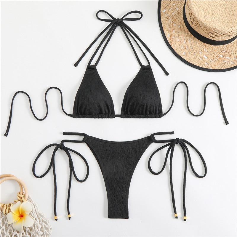Bikini-Set mit Dreieck-Oberteilen, verstellbaren Trägern und elastischen Applikationen - MODEGEIST