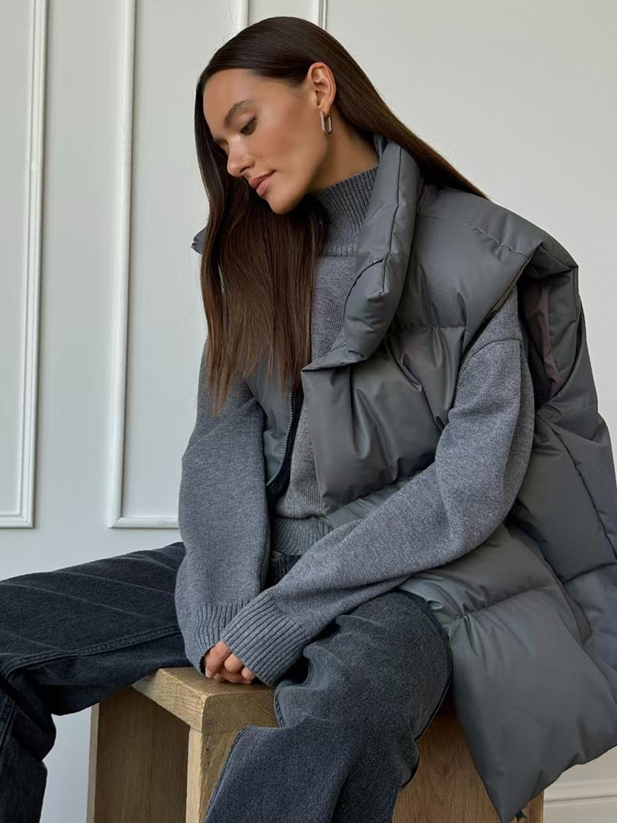 Damen Steppweste mit hohem Kragen und Taschen ModeGeist