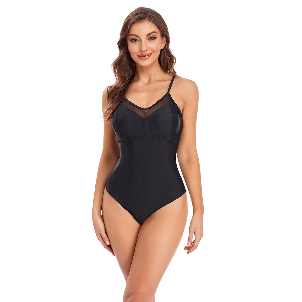 Modischer Damen-Badeanzug mit sexy Mesh-Detail und verstellbaren Trägern
