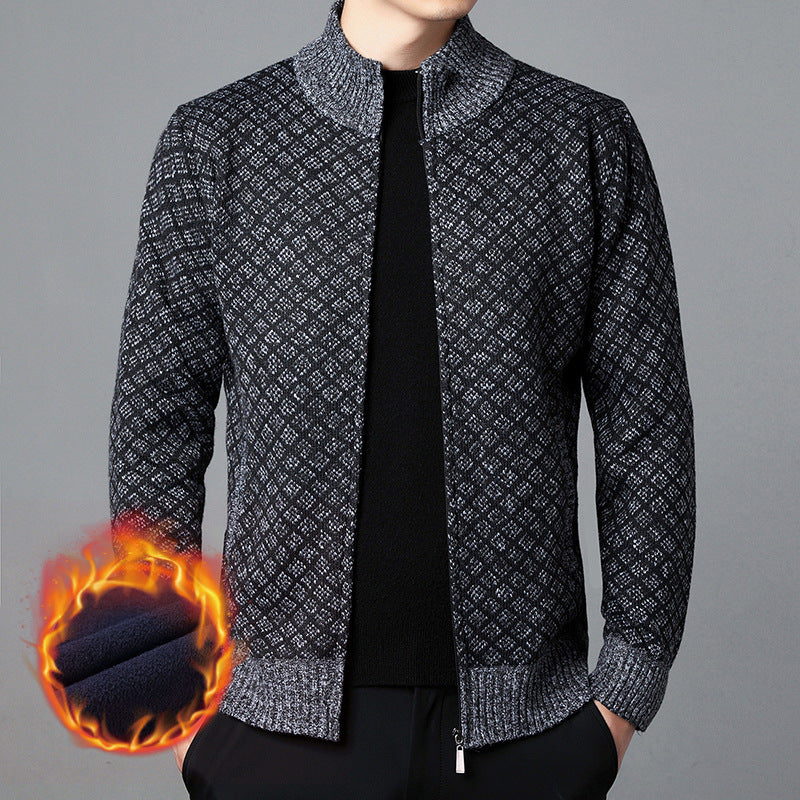 Herren Strickjacke mit hohem Kragen und innovativem Muster ModeGeist