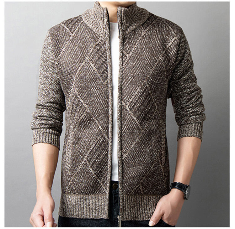 Herren Strickjacke mit modernem Zipper und grafischem Muster ModeGeist