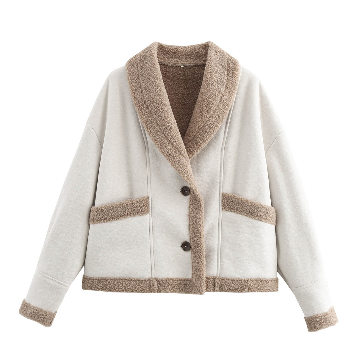 Damen kuscheliger Schnittjacke mit Teddyfelldetails ModeGeist