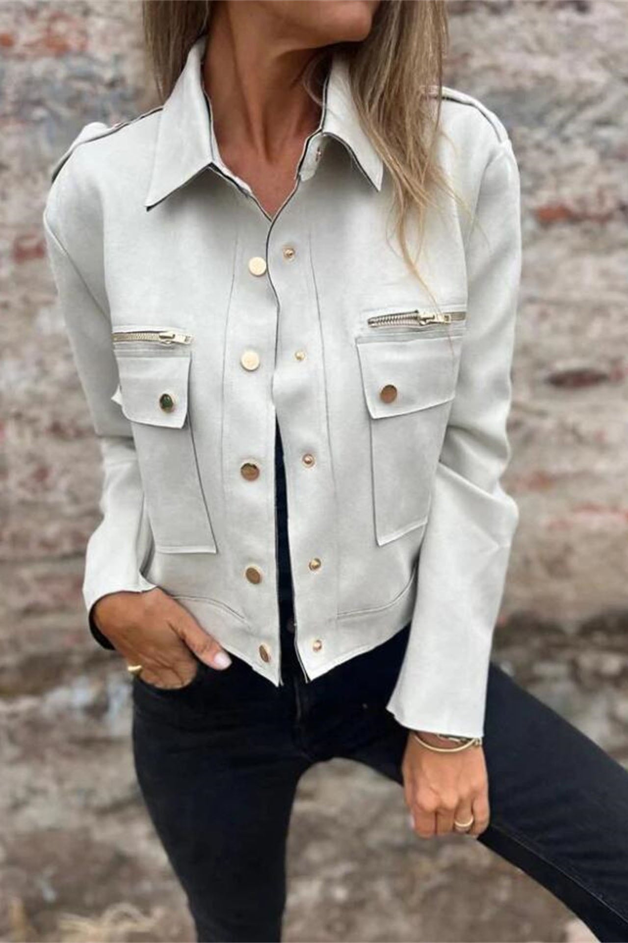 ModeGeist | Metallreißverschluss Revers Langarmjacke
