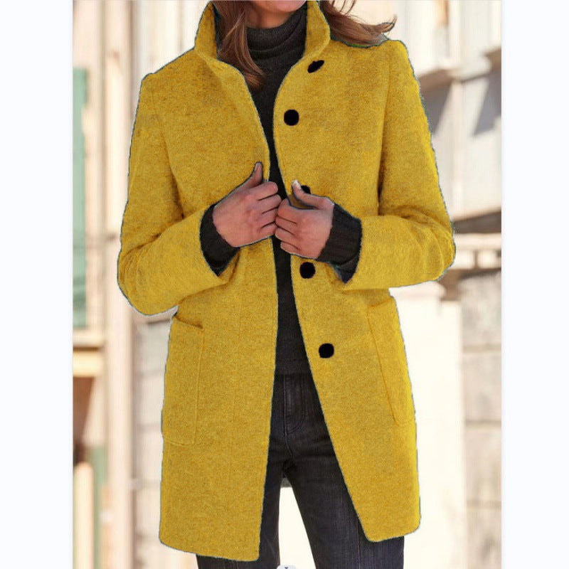 Damen elegante Wolljacke mit praktischen Taschen und Knopfverschluss ModeGeist
