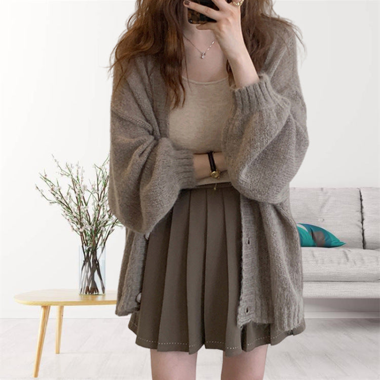Damen gemütliche Strickjacke mit voluminösen Ärmeln ModeGeist