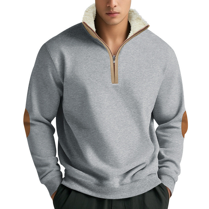 Herren Fleece Pullover mit Stehkragen und Kontrastdetails ModeGeist