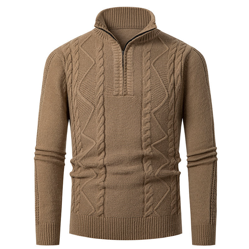Herren Strickpullover mit hohem Kragen und Zopfstrickmuster ModeGeist