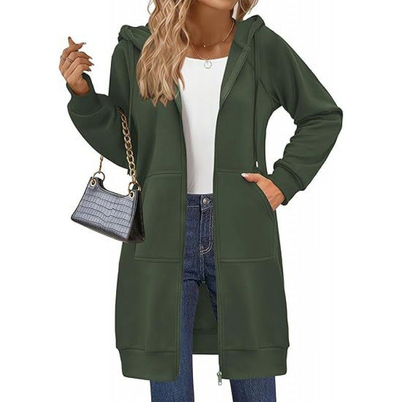 Damen modische Kapuzenjacke mit seitlichen Eingrifftaschen und Reißverschluss ModeGeist