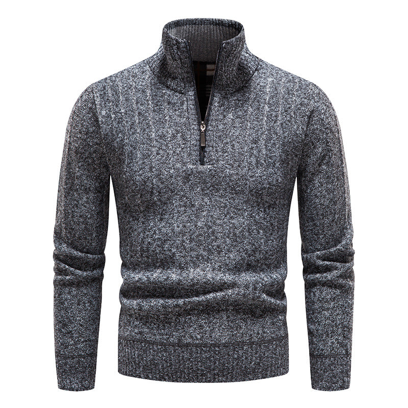 Herren eleganter Strickpullover mit Stehkragen und kurzer Reißverschluss ModeGeist