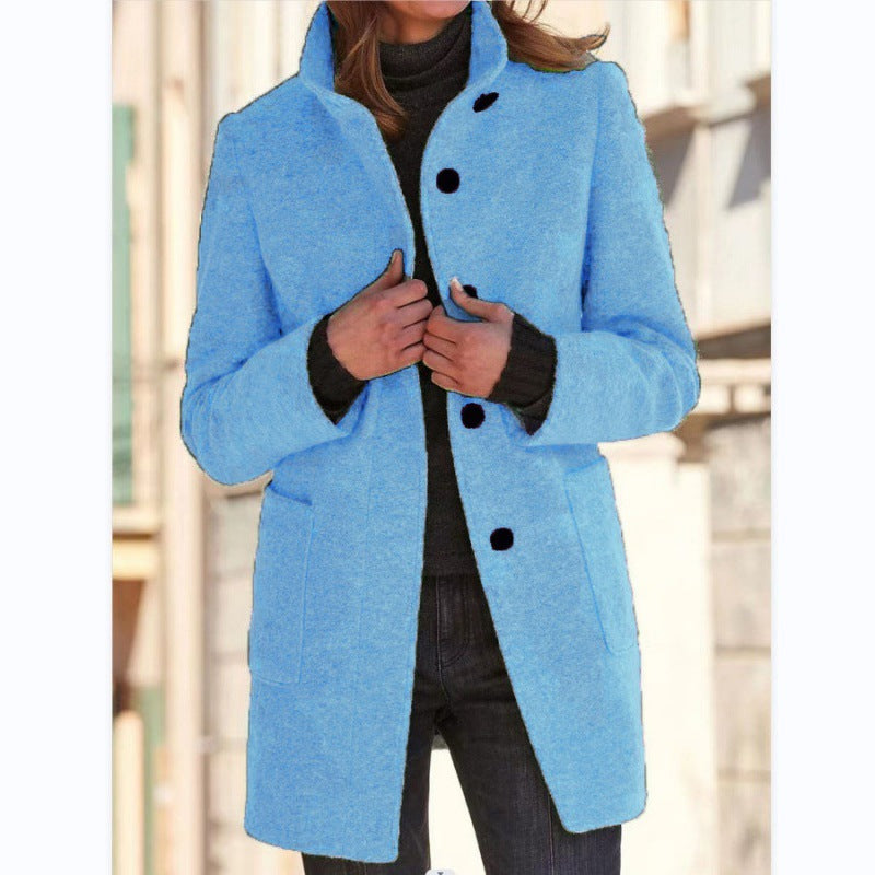 Damen elegante Wolljacke mit praktischen Taschen und Knopfverschluss ModeGeist
