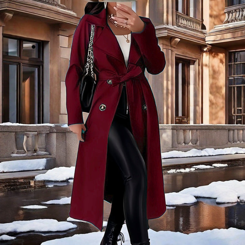 Damen Eleganter Trenchcoat mit Taillengürtel und doppelt geknöpften Details ModeGeist