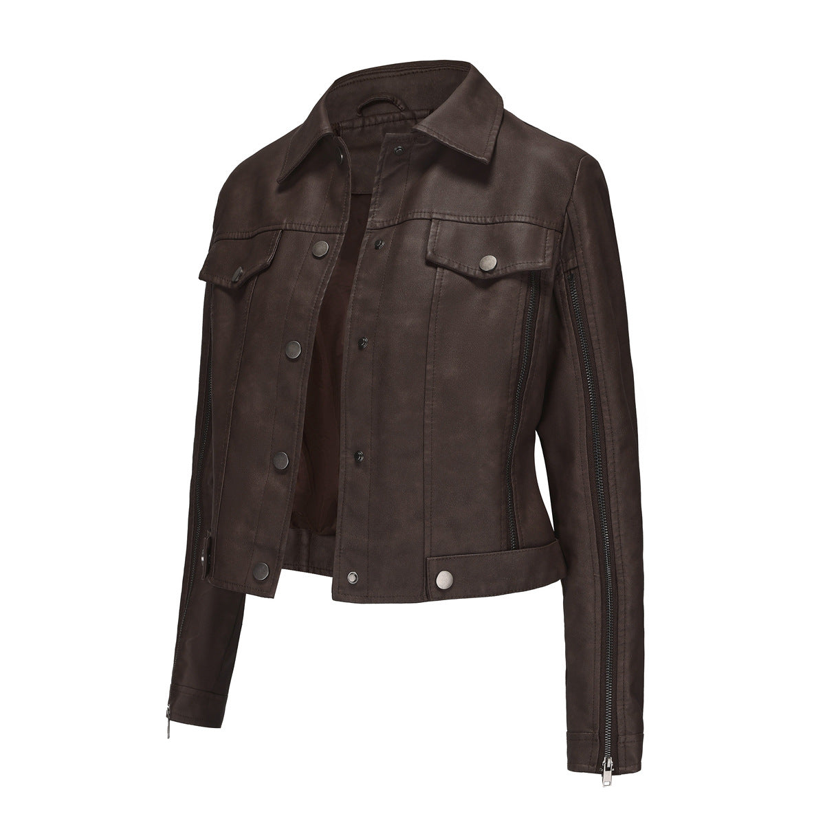 Damen modische Shortjacke aus Kunstleder mit Reißverschlussdetails ModeGeist