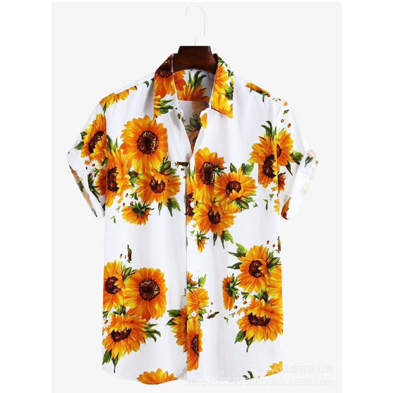 Herren Kurzarmhemd mit farbenfrohem Sonnenblumenmuster und leichtem Baumwollstoff ModeGeist