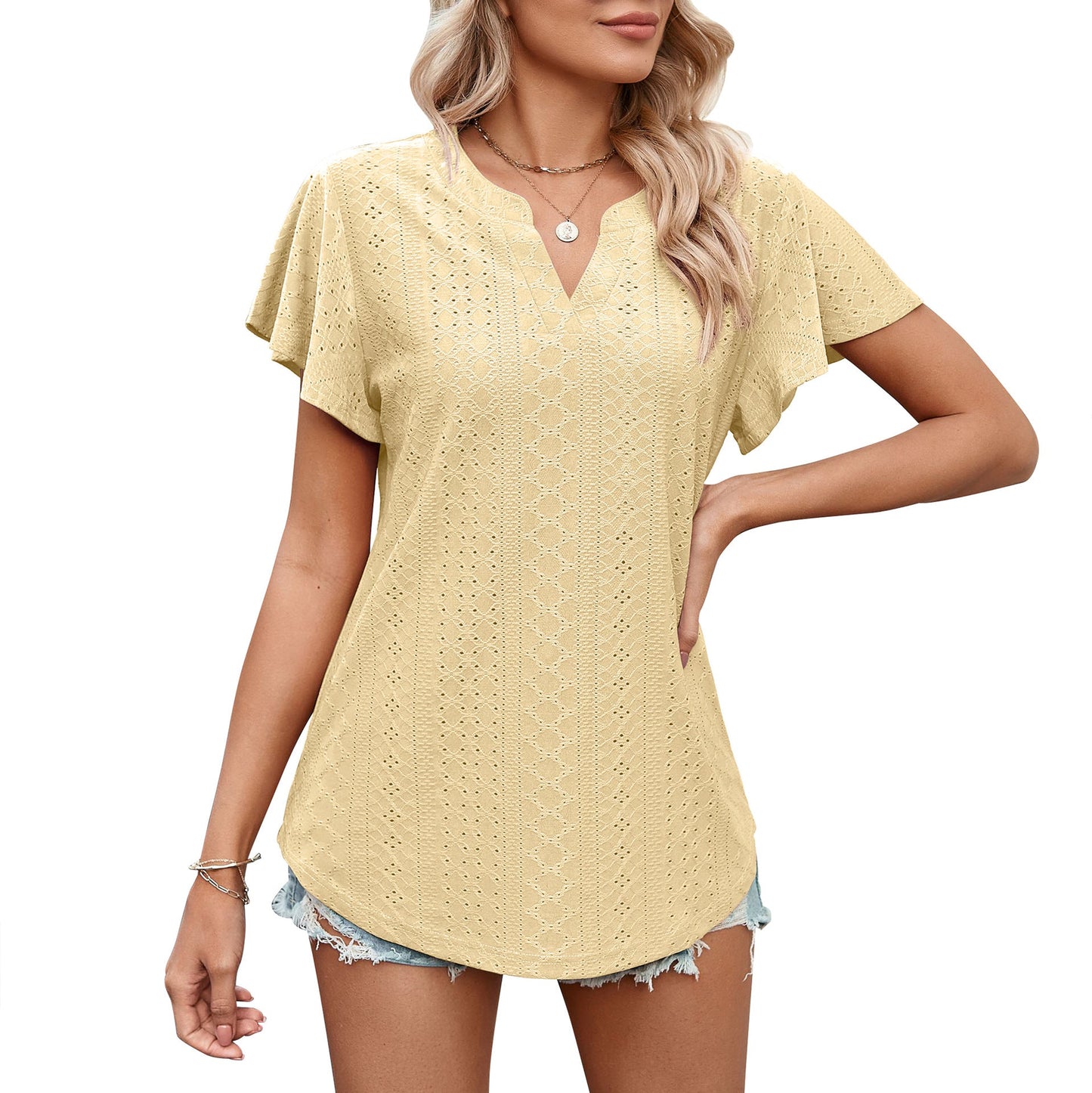 Damen Luftiges Blusenshirt mit effektvollem Lochmuster ModeGeist