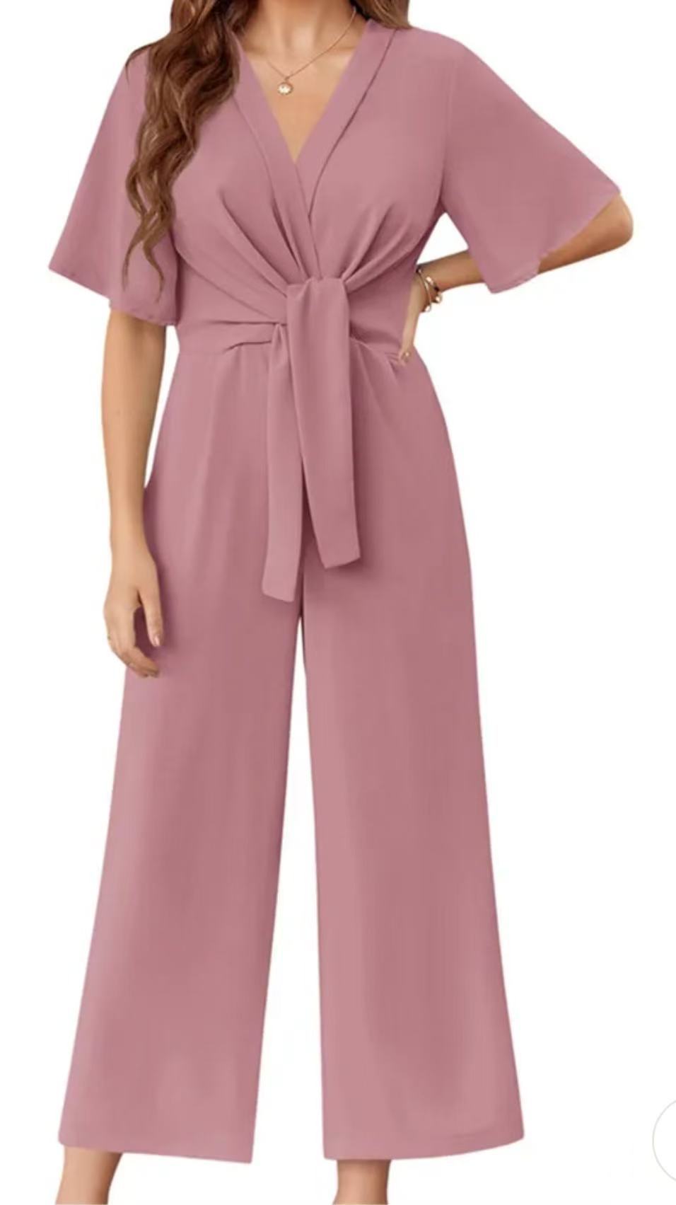 Damen eleganter Wickel-Jumpsuit mit weiten Beinen und Taillengürtel ModeGeist