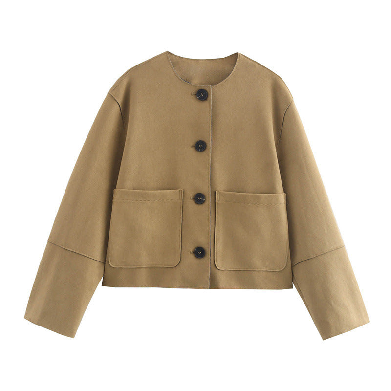 Damen lässige Kurzjacke mit praktischen Taschen ModeGeist