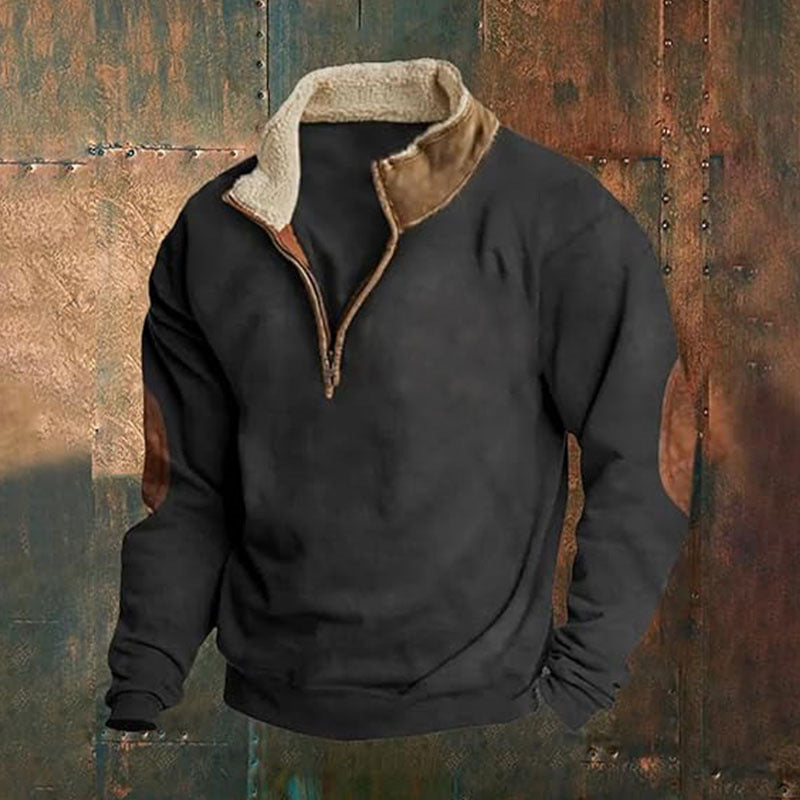 Herren Fleece-Pullover mit hohem Kragen und robusten applikationen ModeGeist