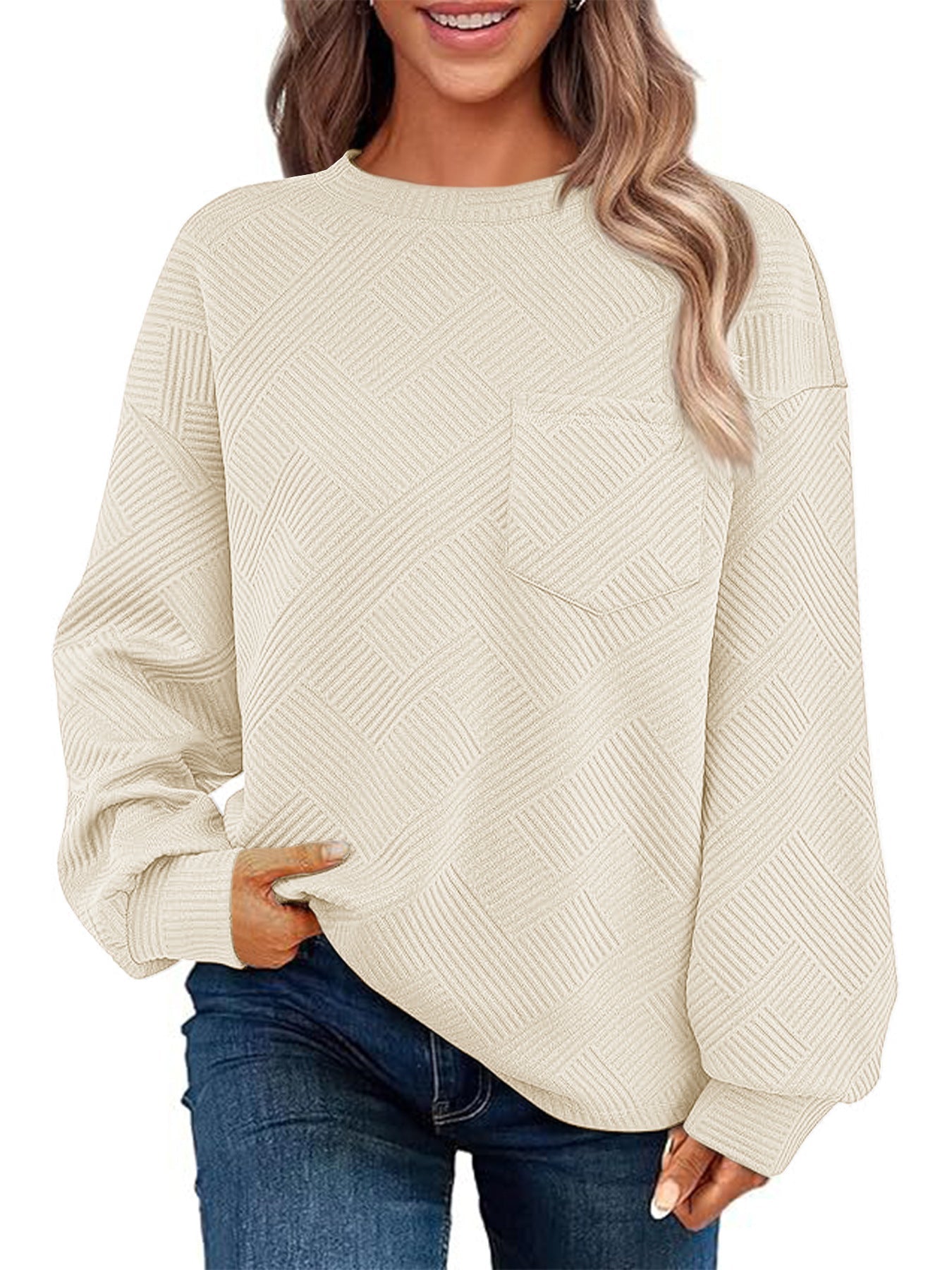 Damen Lässiger Pullover mit strukturiertem Muster und praktischen Taschen ModeGeist