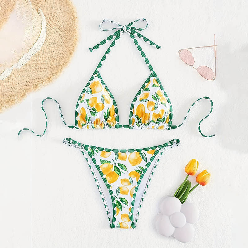 Frauen-Bikini-Dreieck mit lustigem Zitronenprint und verstellbaren Trägern MODEGEIST