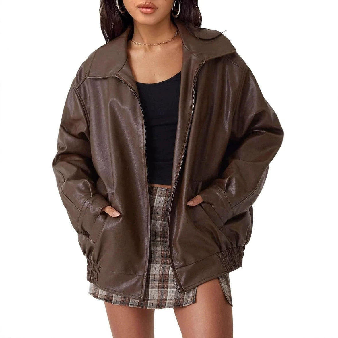 Damen modische und oversized Kunstlederjacke ModeGeist