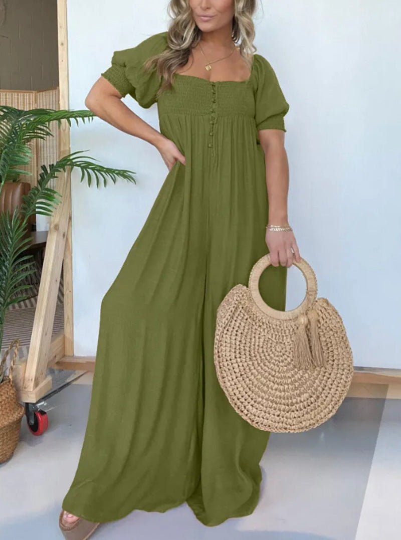 Modegeist Damen Jumpsuit: lässig, schmale Träger, Knopfdetail