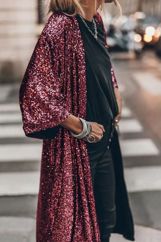ModeGeist | Viertel Ärmel Party Pailletten Strickjacke Jacke
