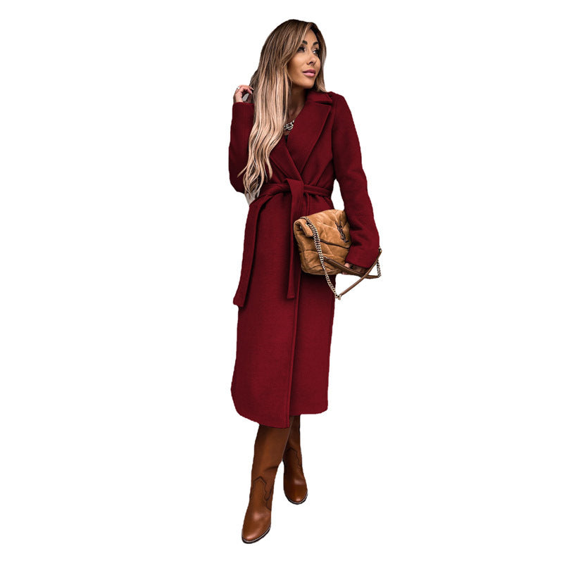 Damen eleganter Langmantel mit Gürtel und offenen Taschen ModeGeist