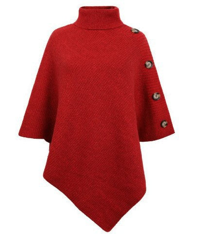 Damen Strick-Poncho mit steigendem Kragen und dekorativen Knopfdetails ModeGeist
