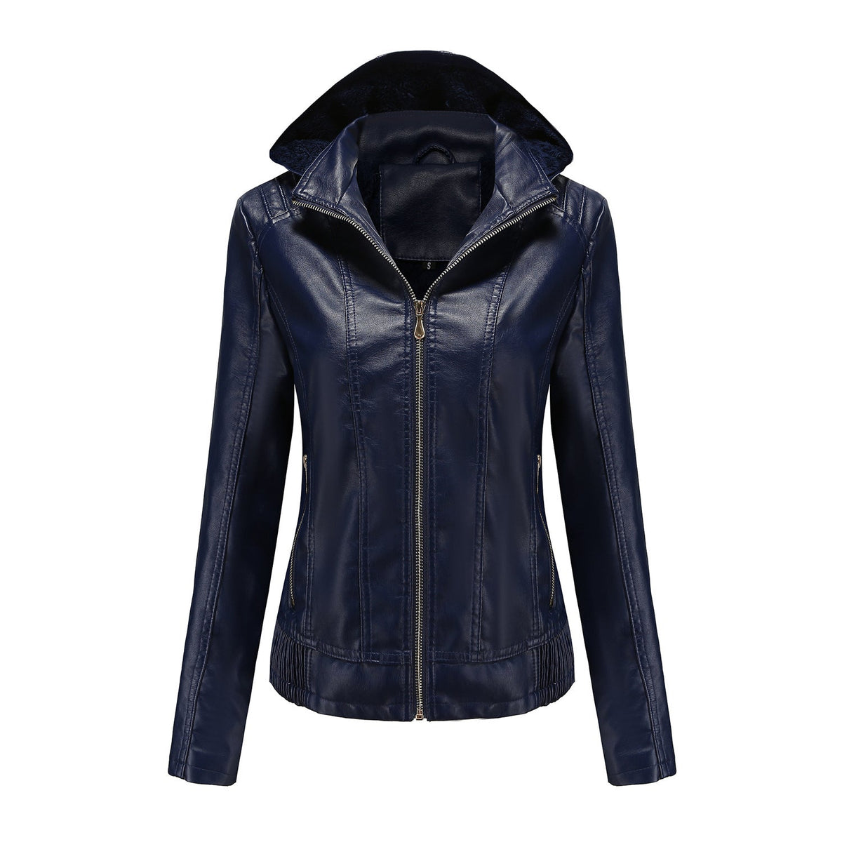 Damen stilvolle Kunstlederjacke mit hochabschließendem Kragen und elastischen Bündchen ModeGeist