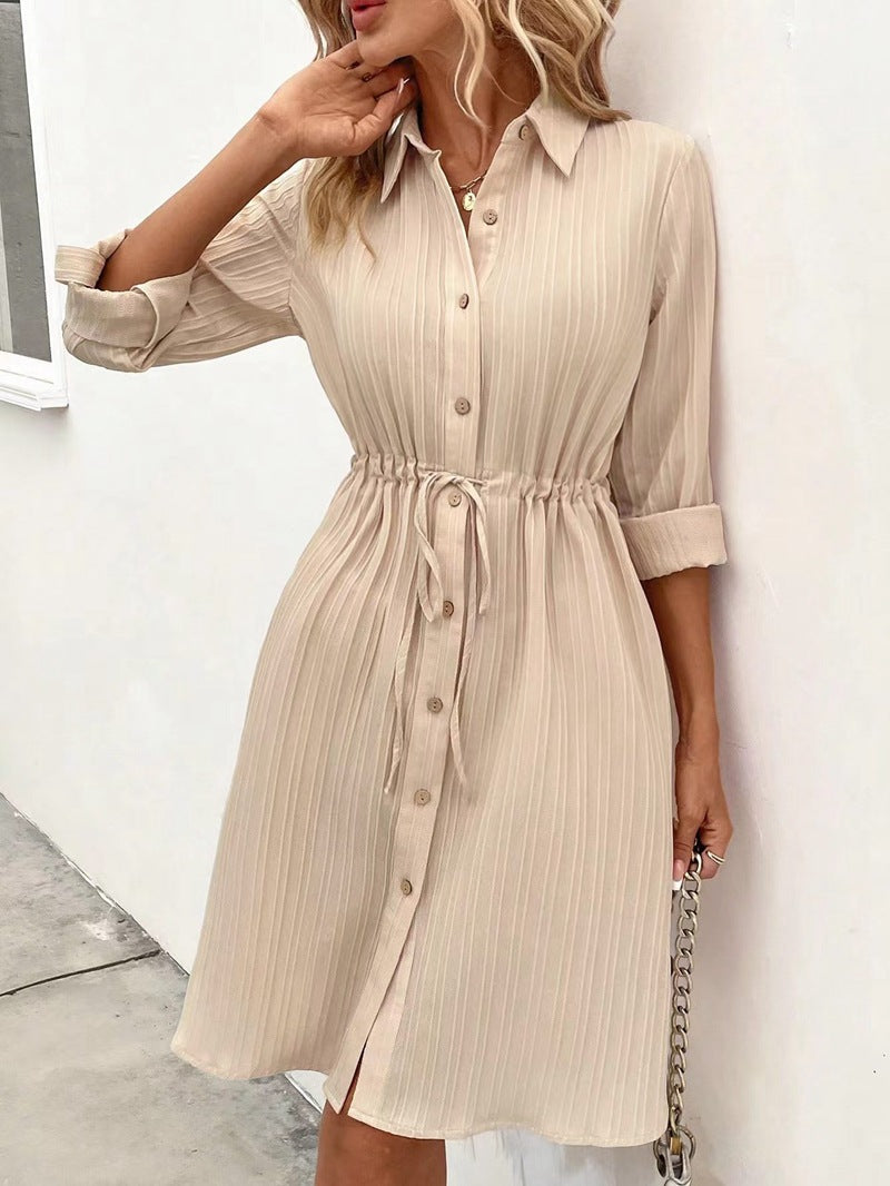 Streifiges Damen-Hemdblusenkleid mit Gürtel von MODEGEIST