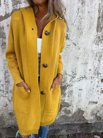 Damen Lange Strickjacke mit hochwertiger Rippstruktur und eleganten Knöpfen ModeGeist