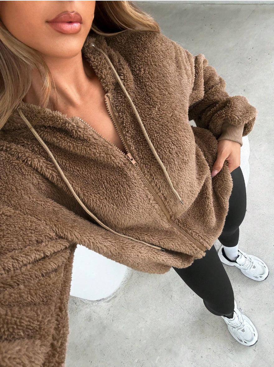 Damen Kuschelige Fleece-Jacke mit Känguru-Tasche und Kapuze ModeGeist