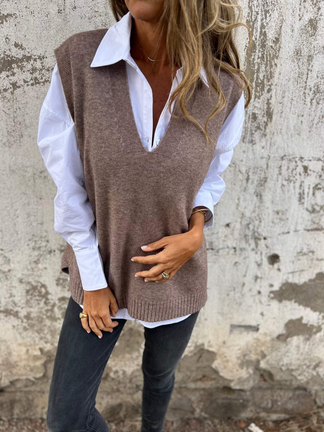 Damen hochwertiger V-Ausschnitt Strickpullover ModeGeist