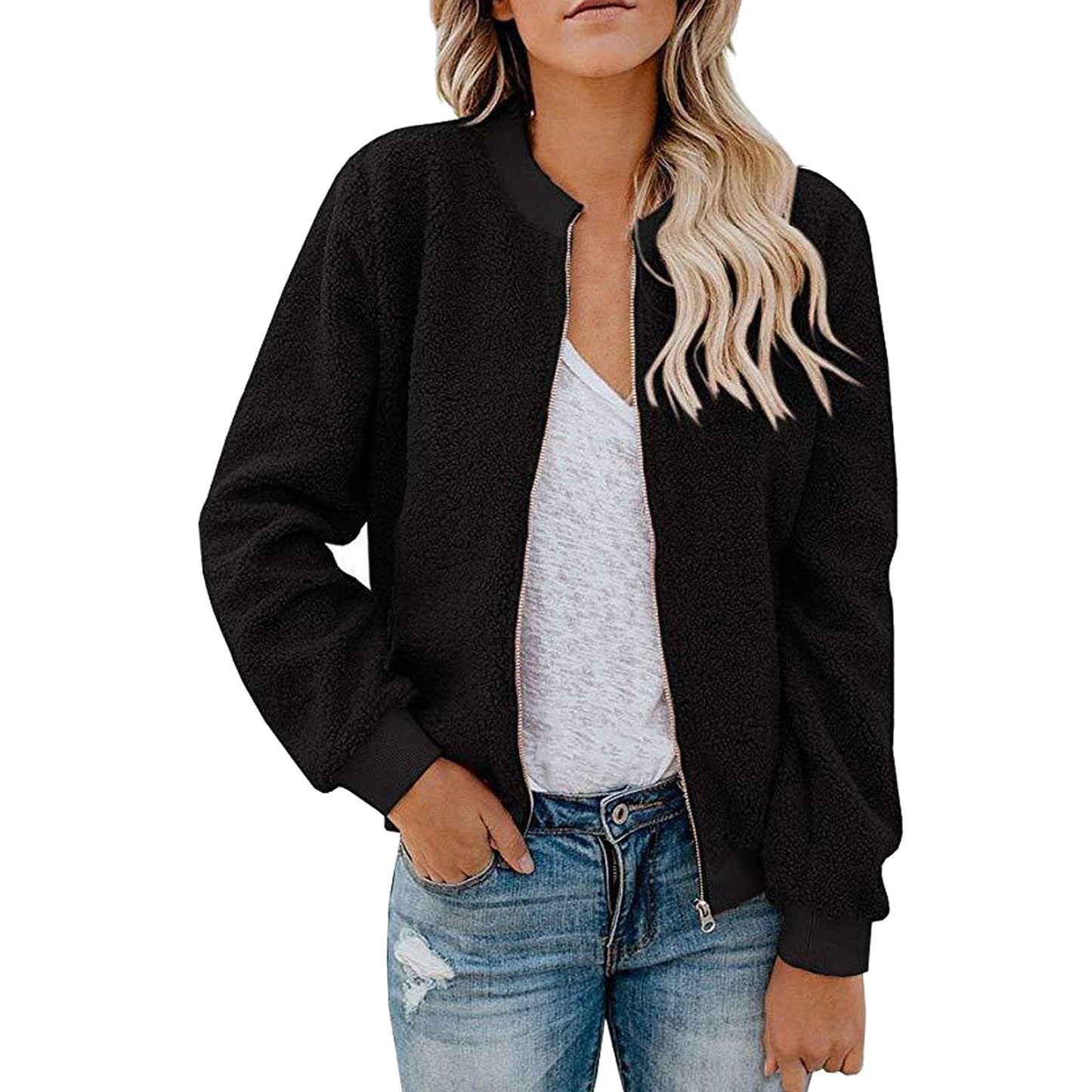 Damen Fleece Bomberjacke mit Stehkragen ModeGeist
