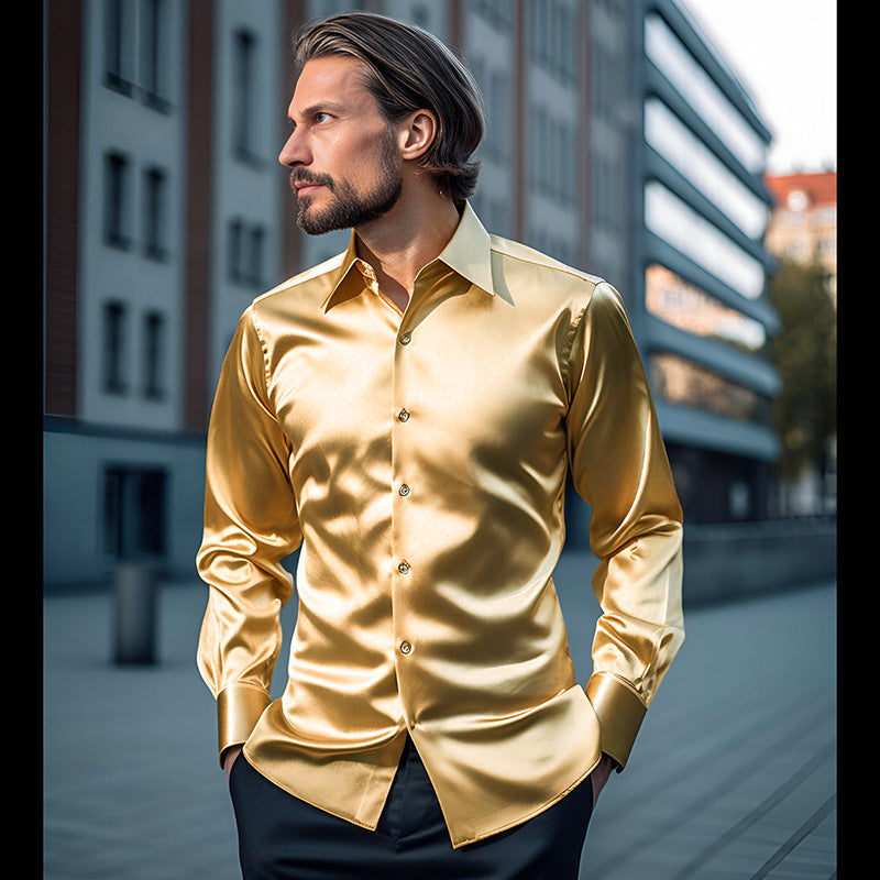 Herren Hemd aus glänzendem Satin mit modernem Kragen ModeGeist