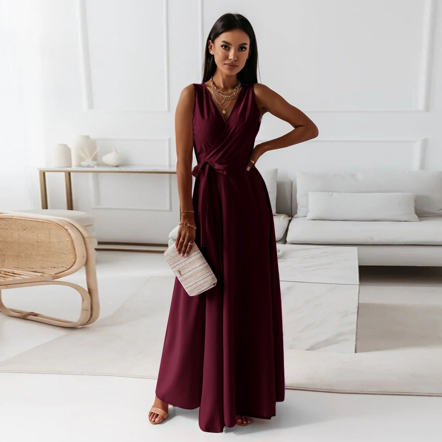 Damen elegantes Wickelkleid mit Taillengürtel ModeGeist