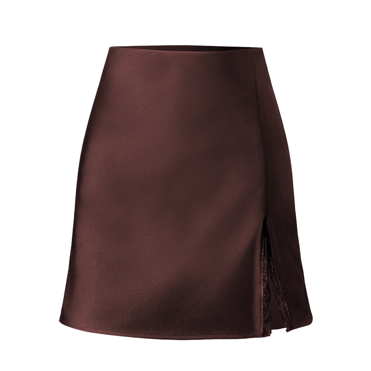 Damen Satin-Rock mit seitlichem Schlitz und Spitzenakzenten ModeGeist