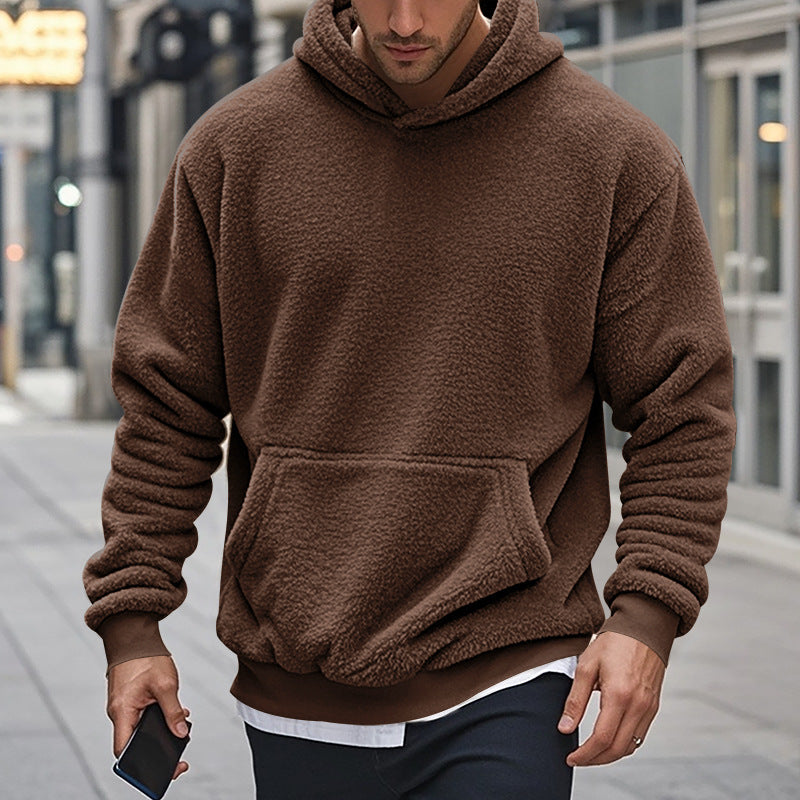 Herren Hoodie aus kuscheligem Teddy-Fleece mit Kängurutasche und breiten Bündchen ModeGeist